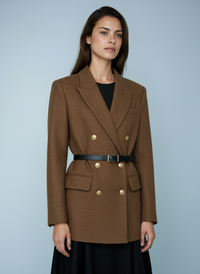 Wollen blazer met ceintuur en gouden knopen