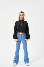 Losse casual sweatshirt met halve rits voor dames