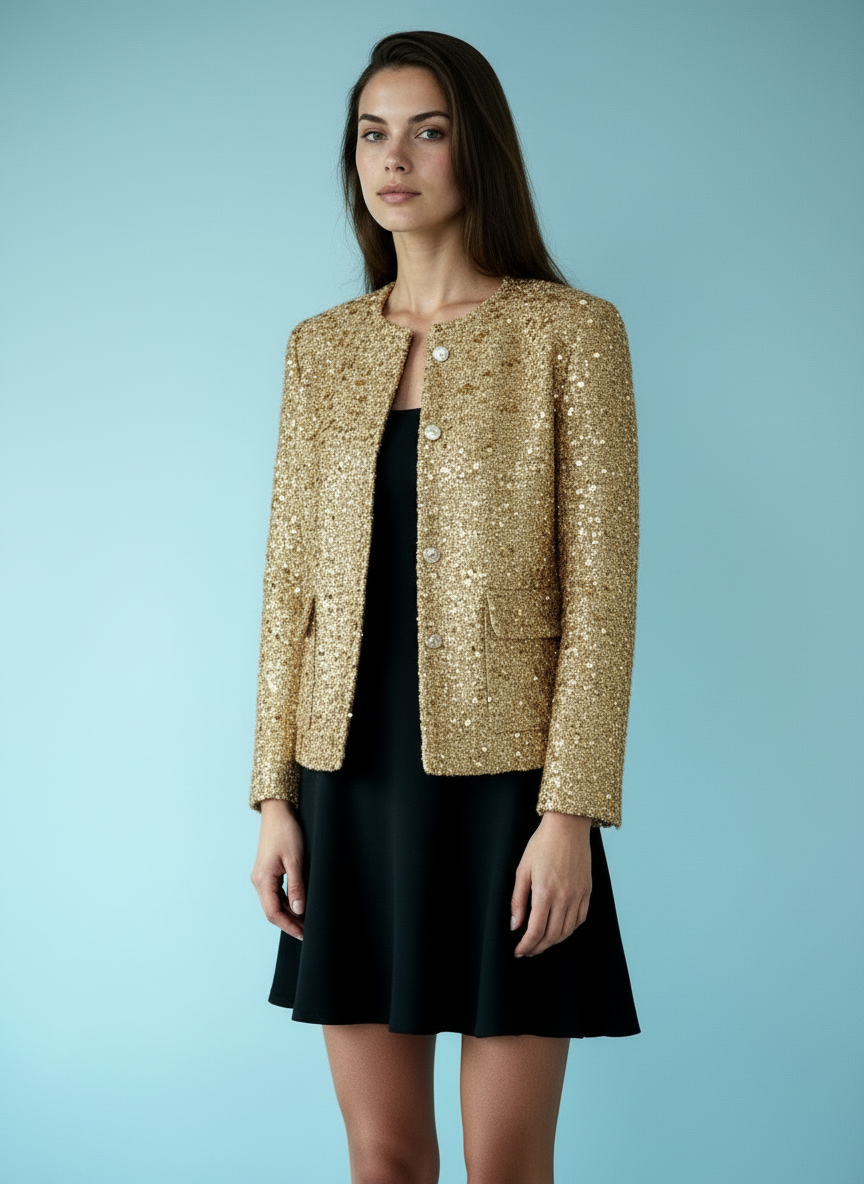 Sequin Tweed Jacket met Luxe Glinsterende Afwerking