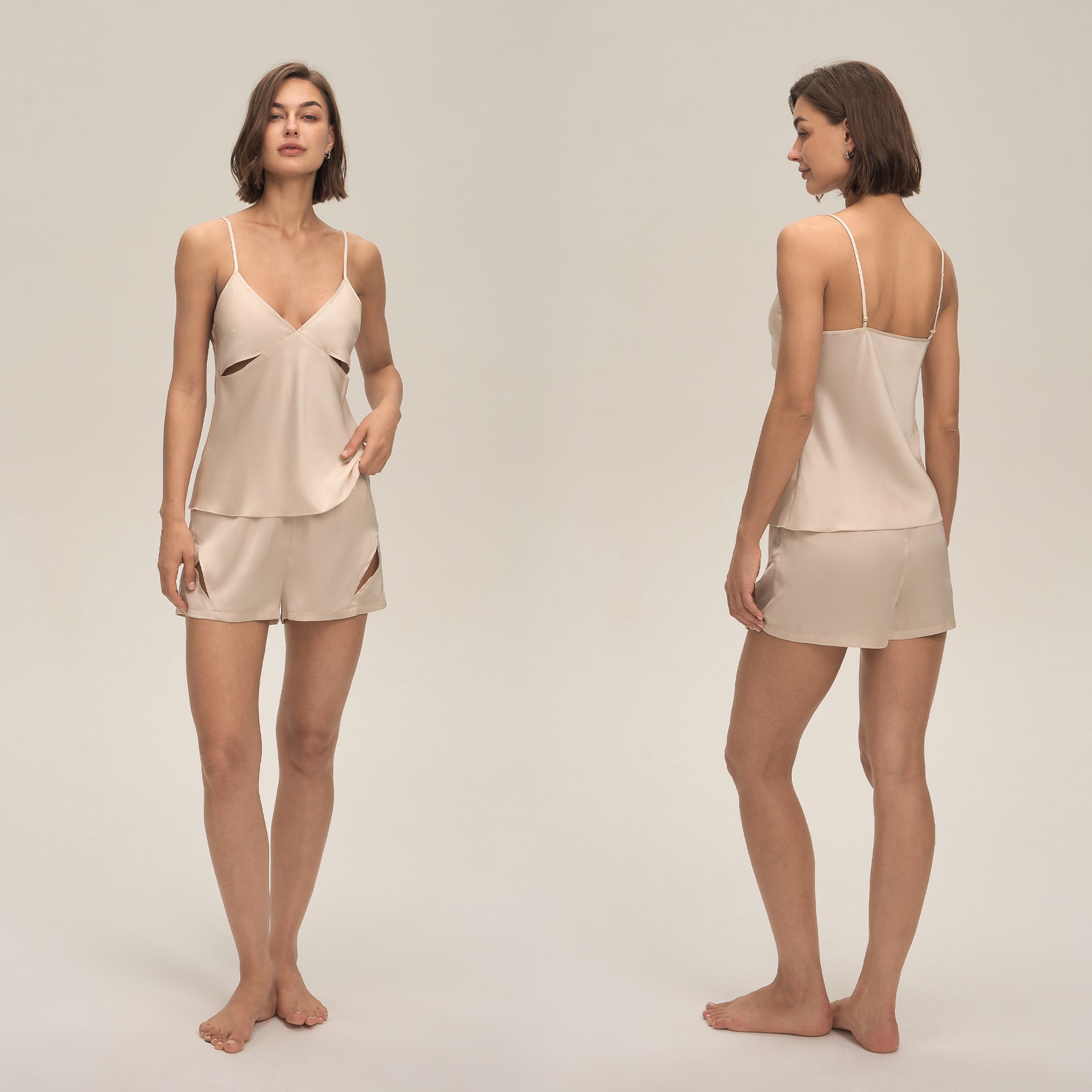 Satijnen Chiffon Cami Shorts Pyjama Set Voor Thuiskleding