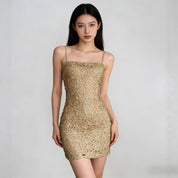 Franse stijl delicate champagne-gouden uitgeholde hemdjurk