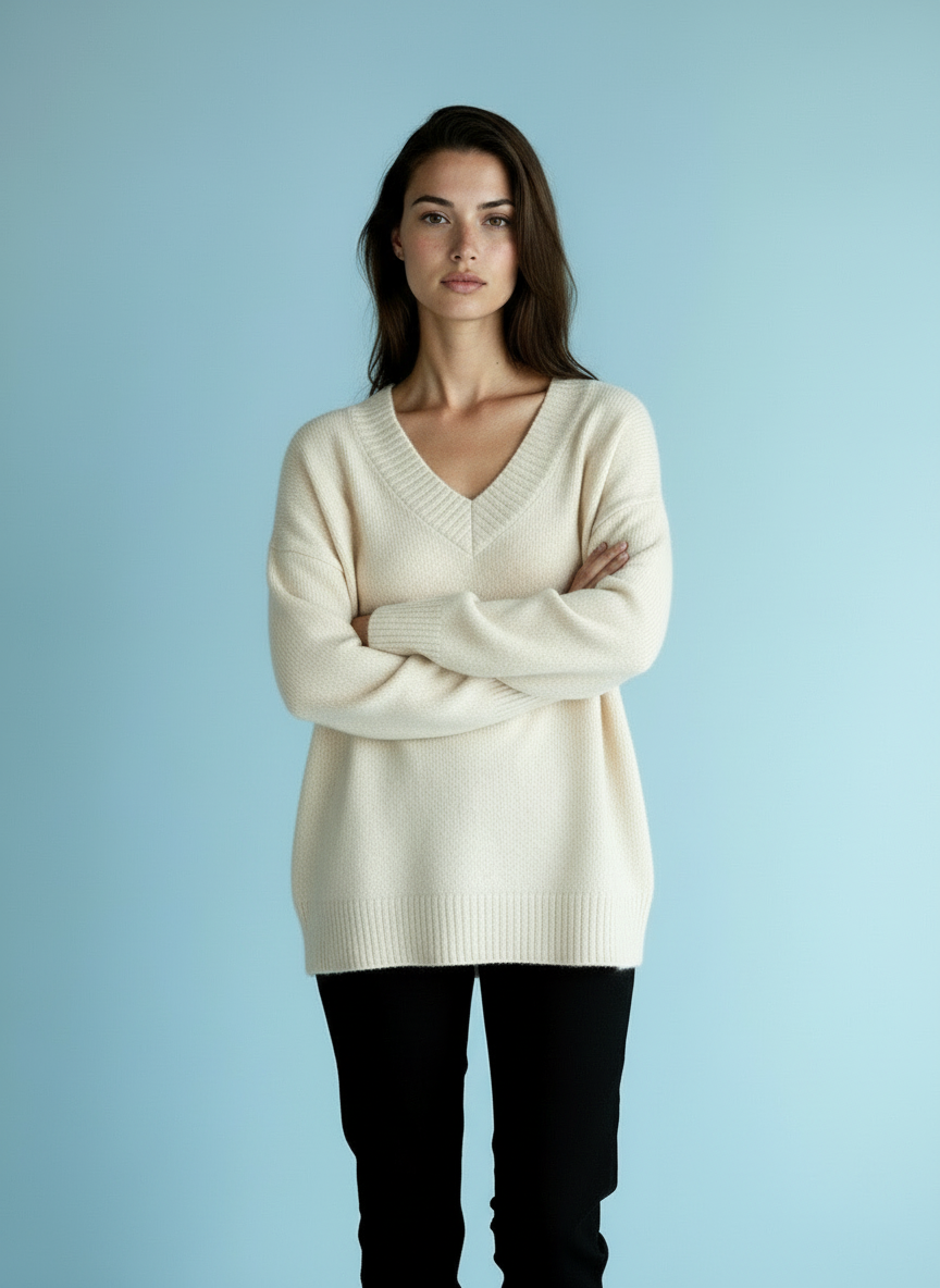 Zachte trui met V-hals