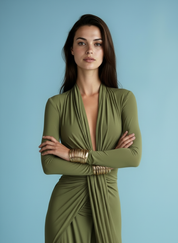 Effen kleur getextureerde elegante jurk met lange mouwen in Franse stijl