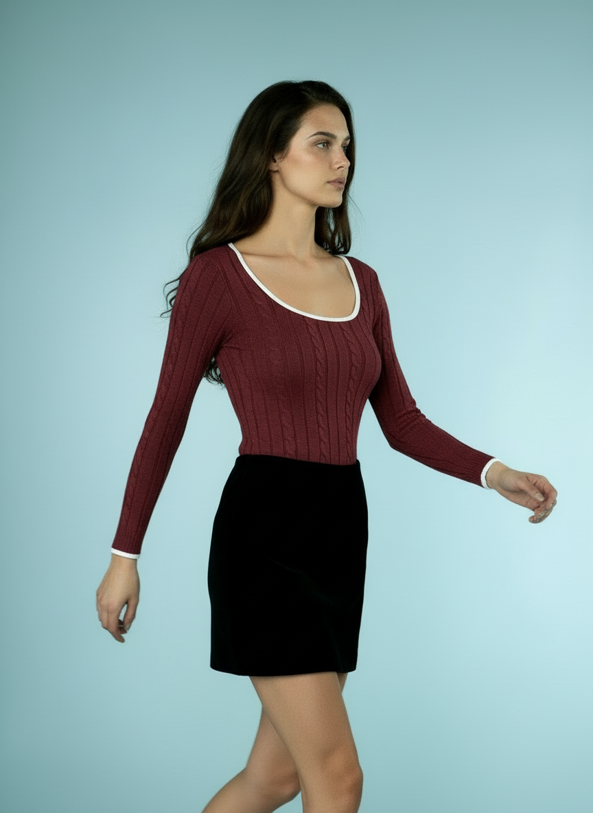 Slim-fit V-hals Trui met Contrastboord – Elegante Alledaagse Stijl