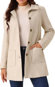 Casual jas met lange mouwen en revers met wol en lange rij knopen