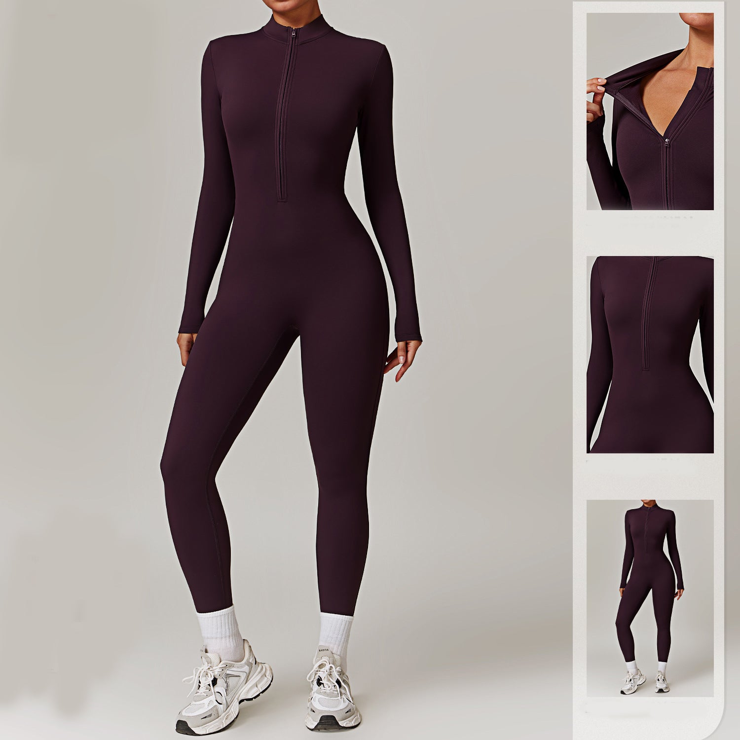 Warme rits jumpsuit met lange mouwen Yoga Fitness sportbroek Ademende bodysuit