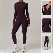 Warme rits jumpsuit met lange mouwen Yoga Fitness sportbroek Ademende bodysuit