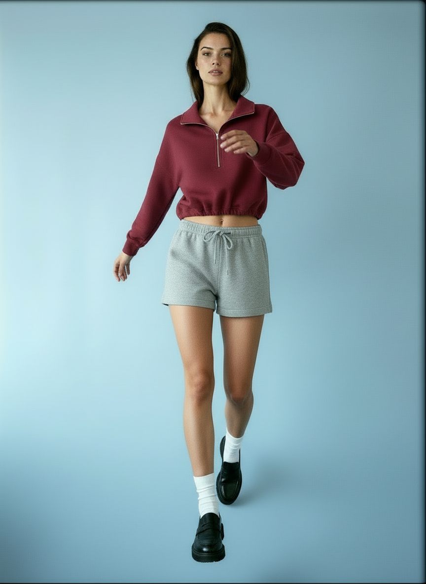 Cropped Hoodie met Rits en Taillekoord
