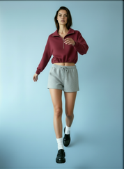Cropped Hoodie met Rits en Taillekoord