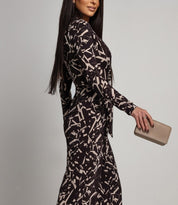 V-hals Jumpsuit met Print – Elegante Longsleeve voor Lente & Herfst