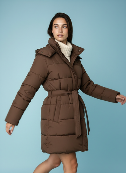 Gewatteerde jas met ceintuur