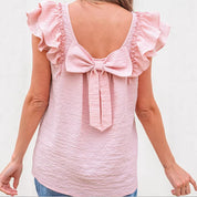Sweet Ruffle Top met Strikdetail en Zachte Textuur
