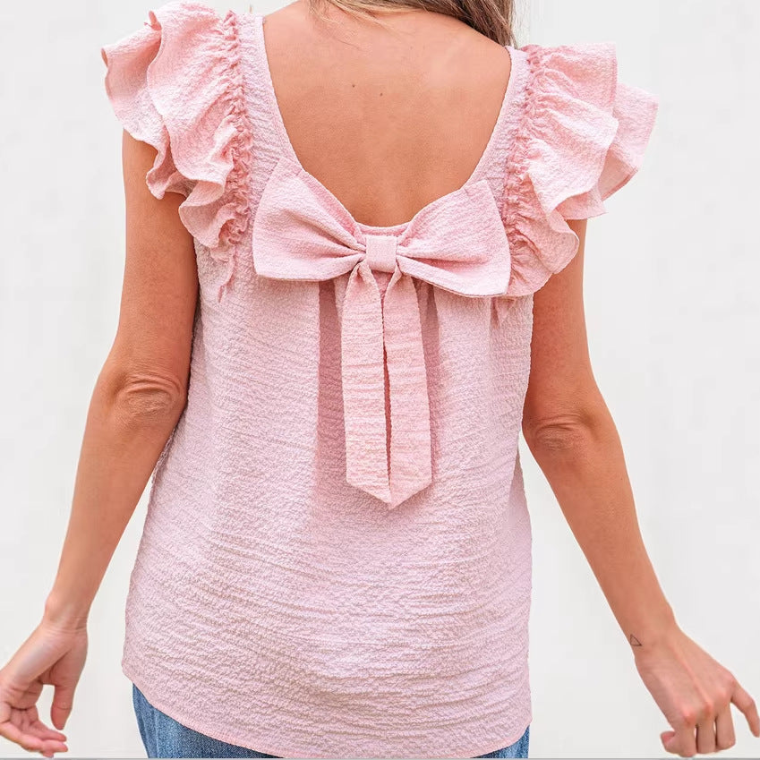 Sweet Ruffle Top met Strikdetail en Zachte Textuur