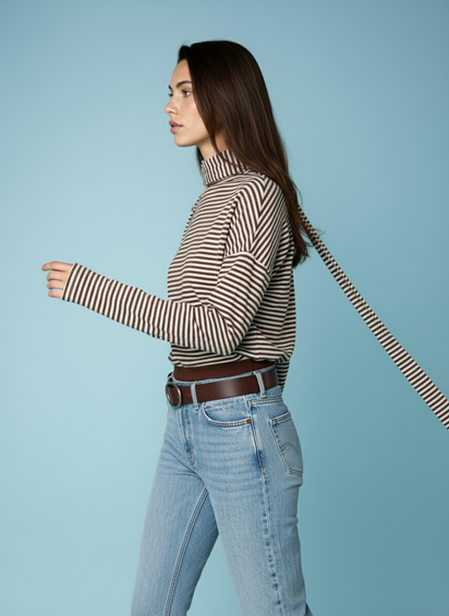 Gestreepte top met sjaaldetail