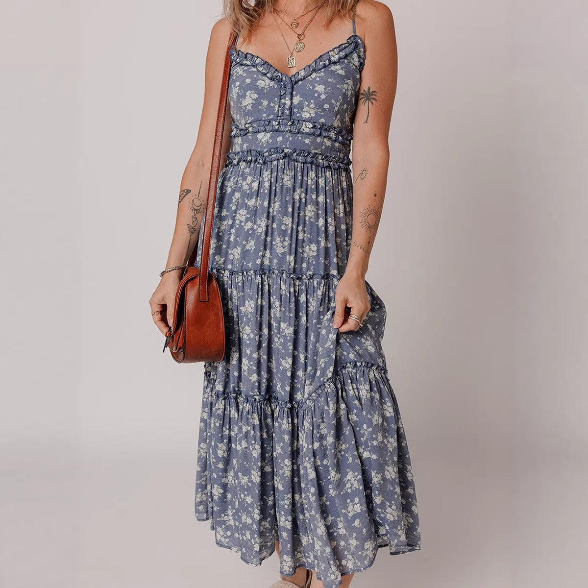 Afslankende Cinched-Waist Slipjurk Met Een Casual Bloemenprint Voor Dames