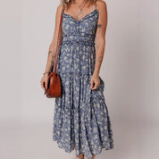 Afslankende Cinched-Waist Slipjurk Met Een Casual Bloemenprint Voor Dames