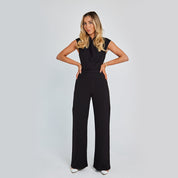 Mode Elegante Lange Mouwloze Jumpsuit Zomer V-hals Casual Wijde Pijpen