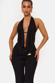 Effen Halter V-hals Set Voor Een Chique Elegante