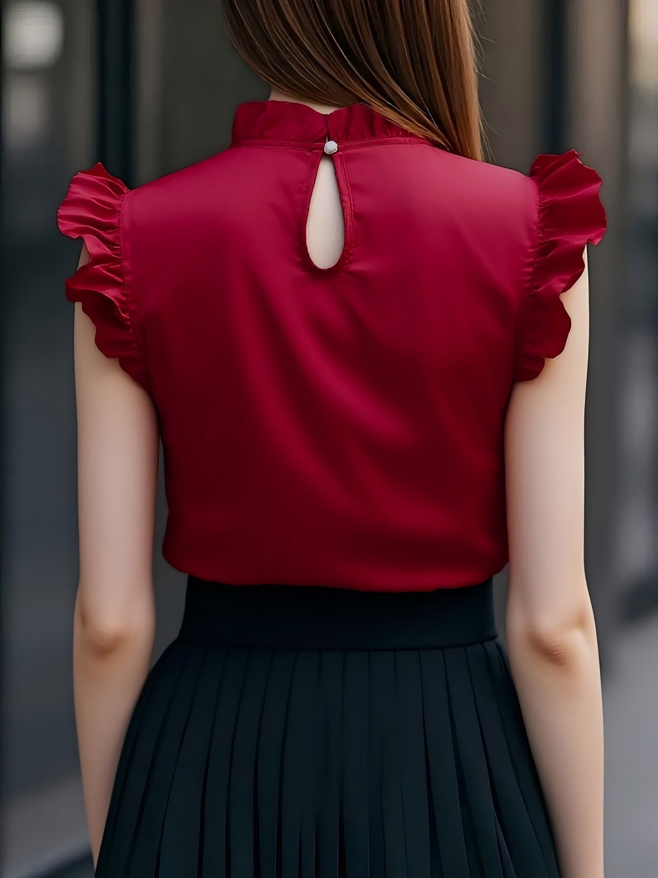 Stijlvolle Mouwloze Top Met Elegante Gegolfde Mouwen Veelzijdig En Perfect Voor Op Kantoor