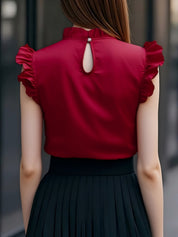 Stijlvolle Mouwloze Top Met Elegante Gegolfde Mouwen Veelzijdig En Perfect Voor Op Kantoor