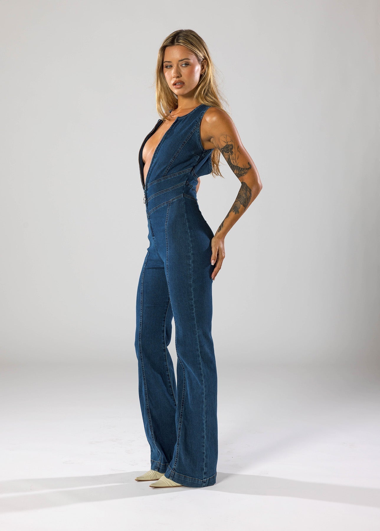 Denim Jumpsuit met Hartvormige Uitsnede