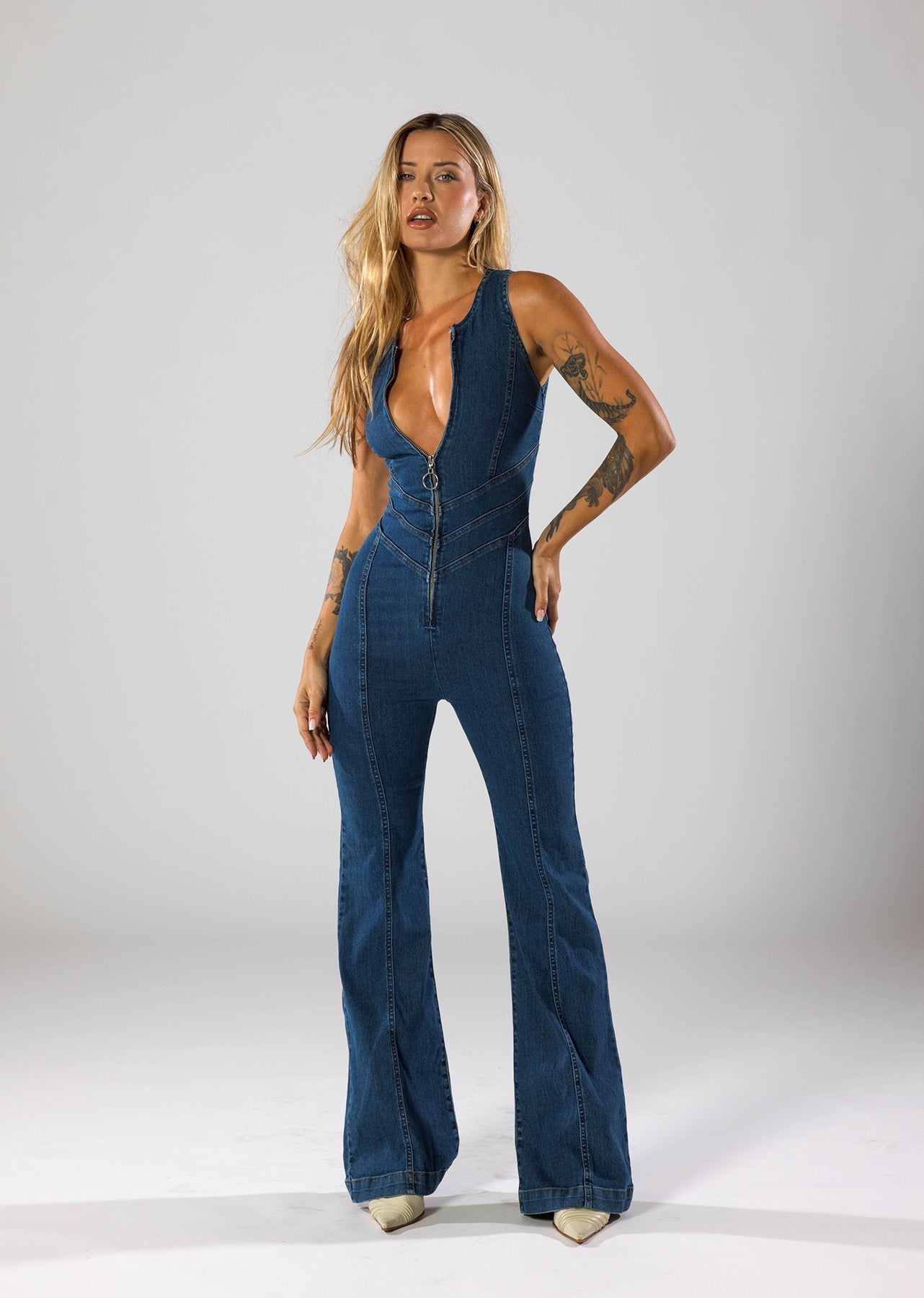 Denim Jumpsuit met Hartvormige Uitsnede