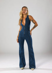Denim Jumpsuit met Hartvormige Uitsnede