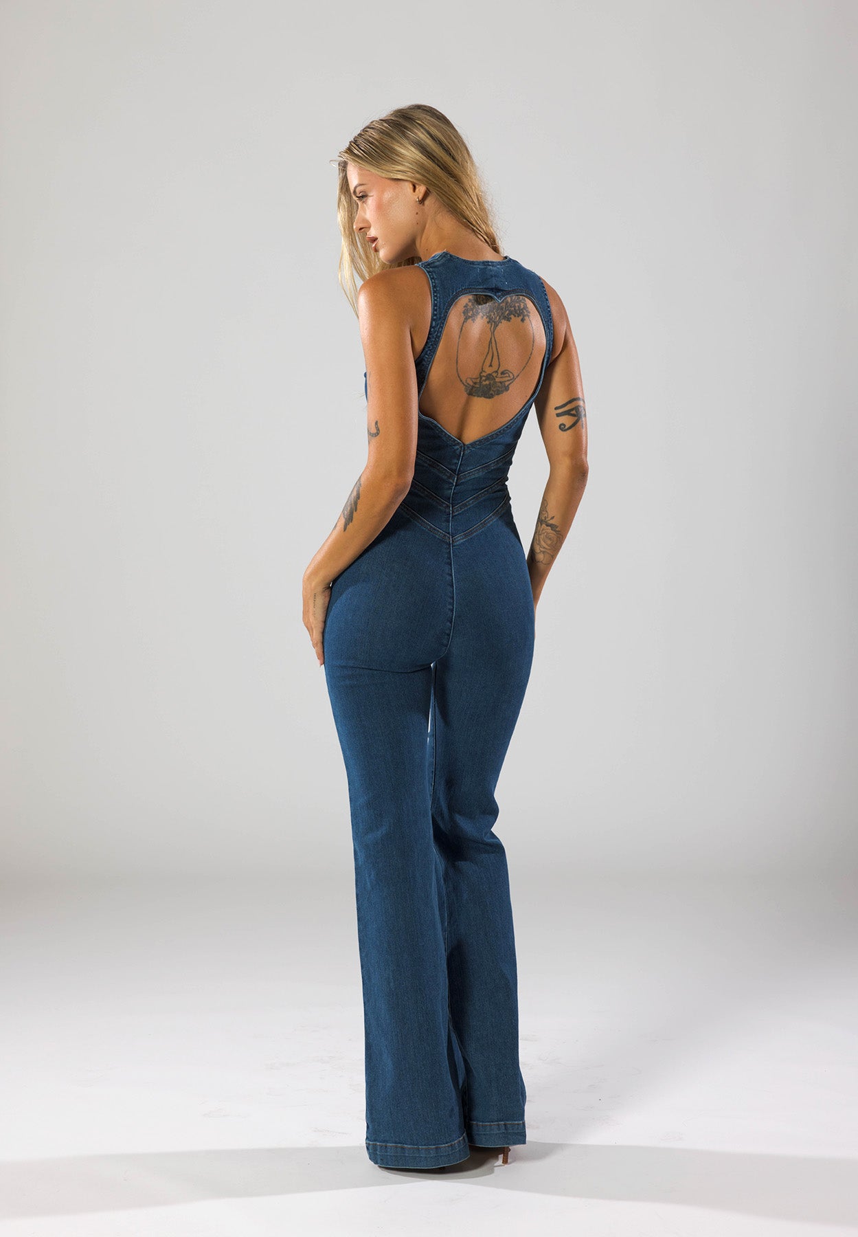 Denim Jumpsuit met Hartvormige Uitsnede