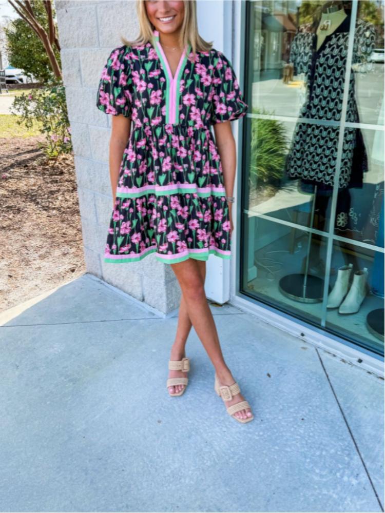 Retro inkt bedrukte A-lijn paraplu jurk