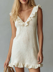 Luie en casual v-hals mouwloze ruches gebreide mini-jurk