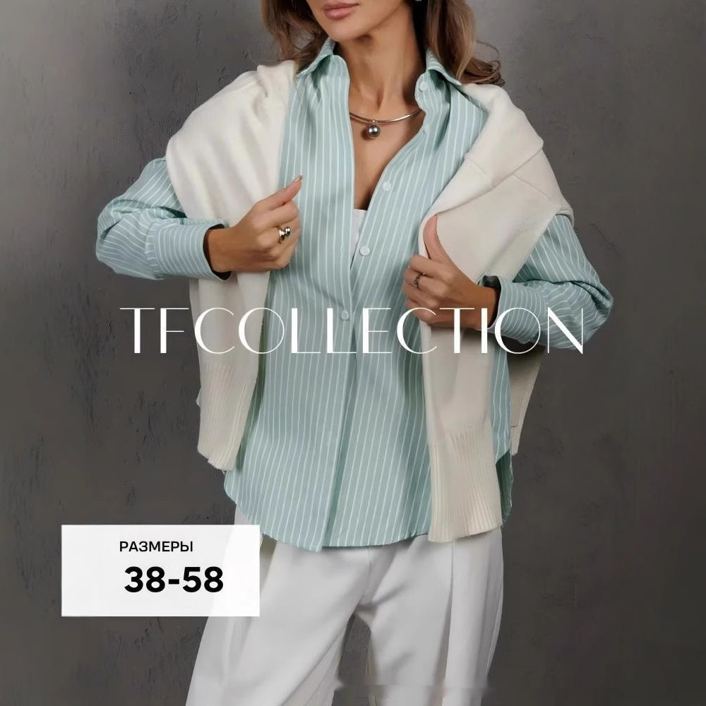 Losvallend plus-size gestreept overhemd voor dames