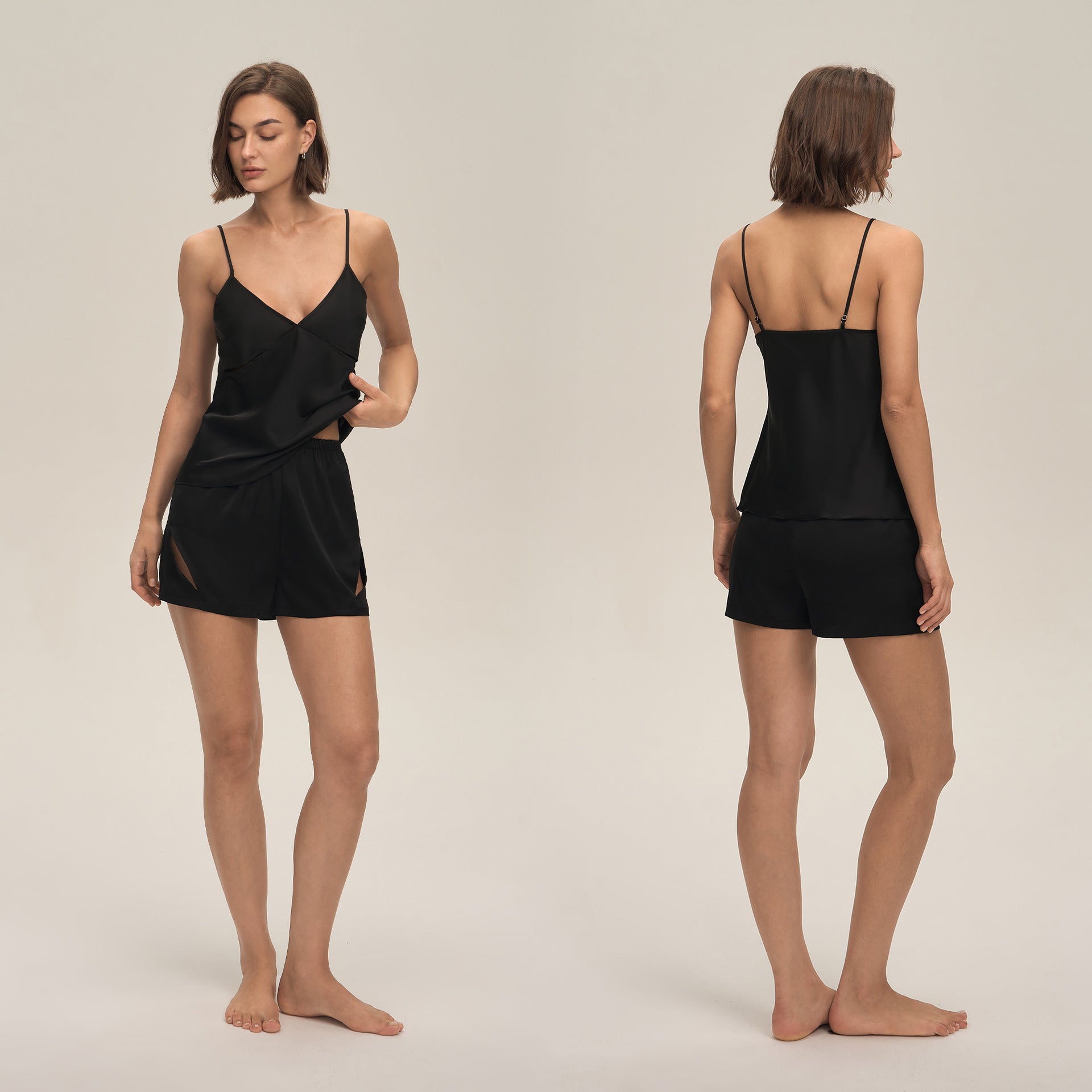 Satijnen Chiffon Cami Shorts Pyjama Set Voor Thuiskleding