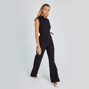 Mode Elegante Lange Mouwloze Jumpsuit Zomer V-hals Casual Wijde Pijpen