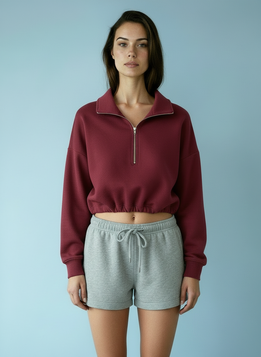 Cropped Hoodie met Rits en Taillekoord