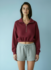 Cropped Hoodie met Rits en Taillekoord