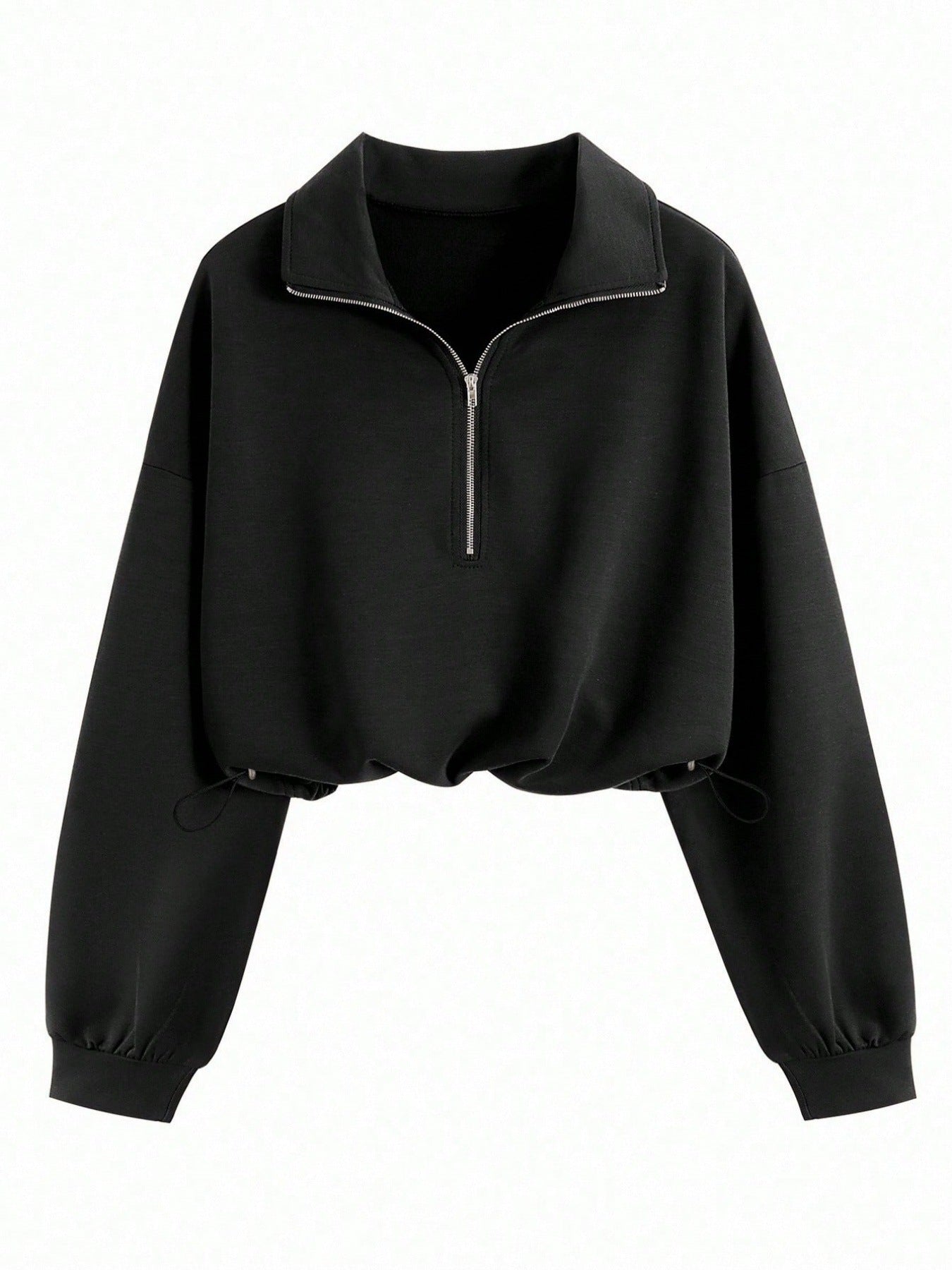Cropped Hoodie met Rits en Taillekoord