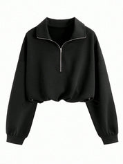 Cropped Hoodie met Rits en Taillekoord