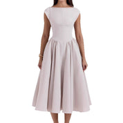 Rugloze ronde hals mouwloze tankjurk dames midi-jurk