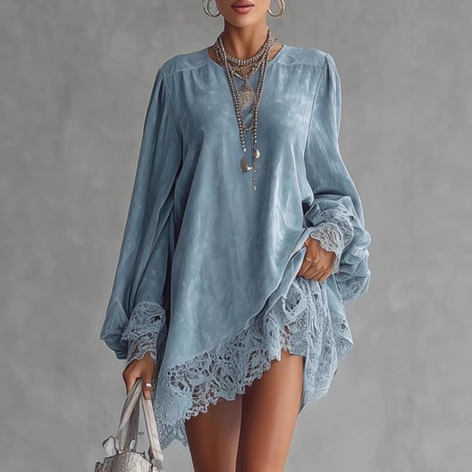 Effen kleur jurk met kant