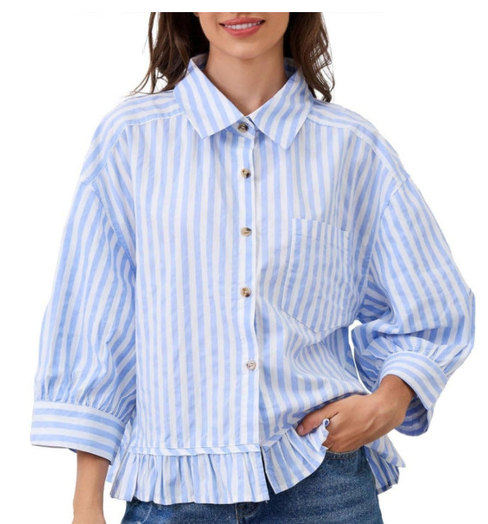 Loszittende Casual Top Met Een Loopsluiting Aan De Voorkant En Driekwart Mouwen