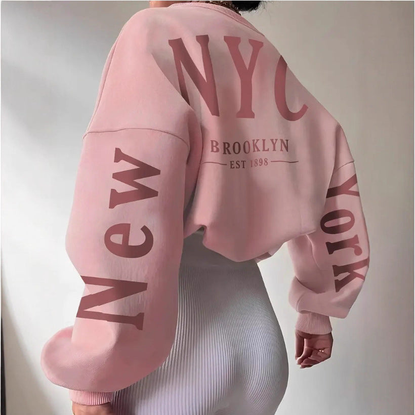 Losse trui met ronde hals met letterprint