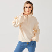 Casual sweatshirt met ruches en halve ritssluiting voor dames