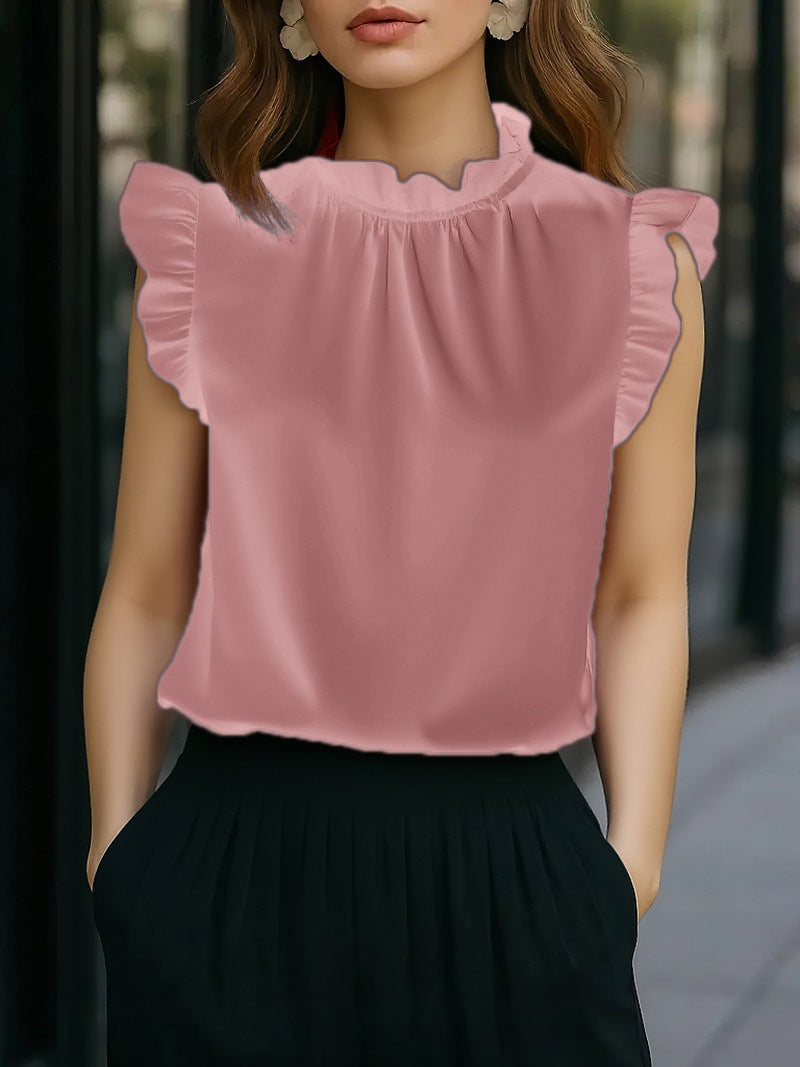 Stijlvolle Mouwloze Top Met Elegante Gegolfde Mouwen Veelzijdig En Perfect Voor Op Kantoor