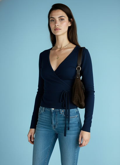 Wrap top met striksluiting