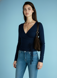 Wrap top met striksluiting