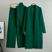 3 stuks pakken vrouwen mode breien mouwloos vest trui lang vest en wijde pijpen broek driedelige set