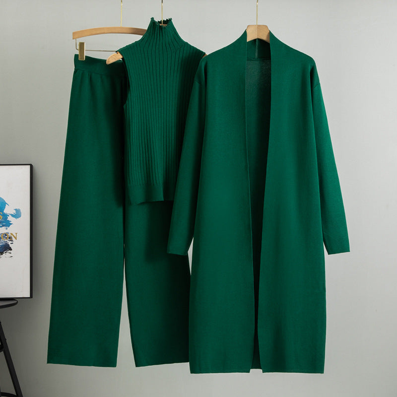 3 stuks pakken vrouwen mode breien mouwloos vest trui lang vest en wijde pijpen broek driedelige set