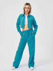 Dames tweedelige outfits lange mouwen button down wijde pijpen loungewear pyjama set