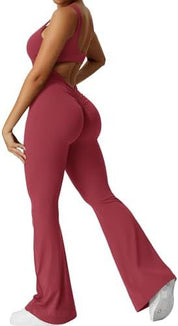 Dames mouwloze flare jumpsuits fitness yoga lange broek