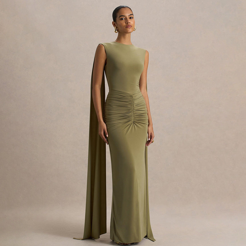 Sexy, figuur-hugging rugloze jurk met fladderende linten